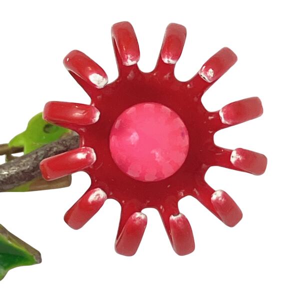 VTG 1950s Brooch Red Enameled Flower Mid Century Kitsch Glass Pin - Picture 4 of 11